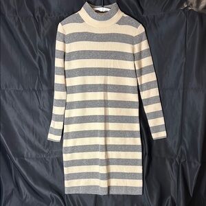 Striped Gray and Cream Sweater Dress